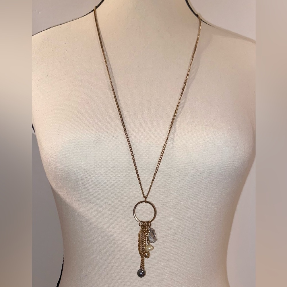 2 for 30$ Women long gold chain Vintage Necklace pendants pearls gold feather - Picture 8 of 9